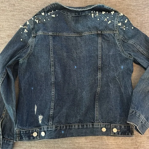 Anthropologie Pilcro Pearled Denim Trucker Jacket Size Medium - Picture 6 of 6